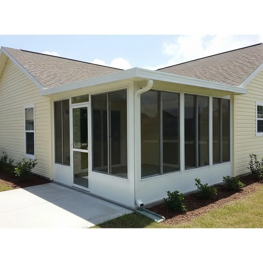 Front view of newly built patio screen enclosure with glass panels in St. Augustine, FL.